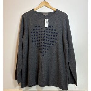 NWT Neiman Marcus 100% Cashmere Star Heart Sweater Grey Blue 3X Casual Comfort